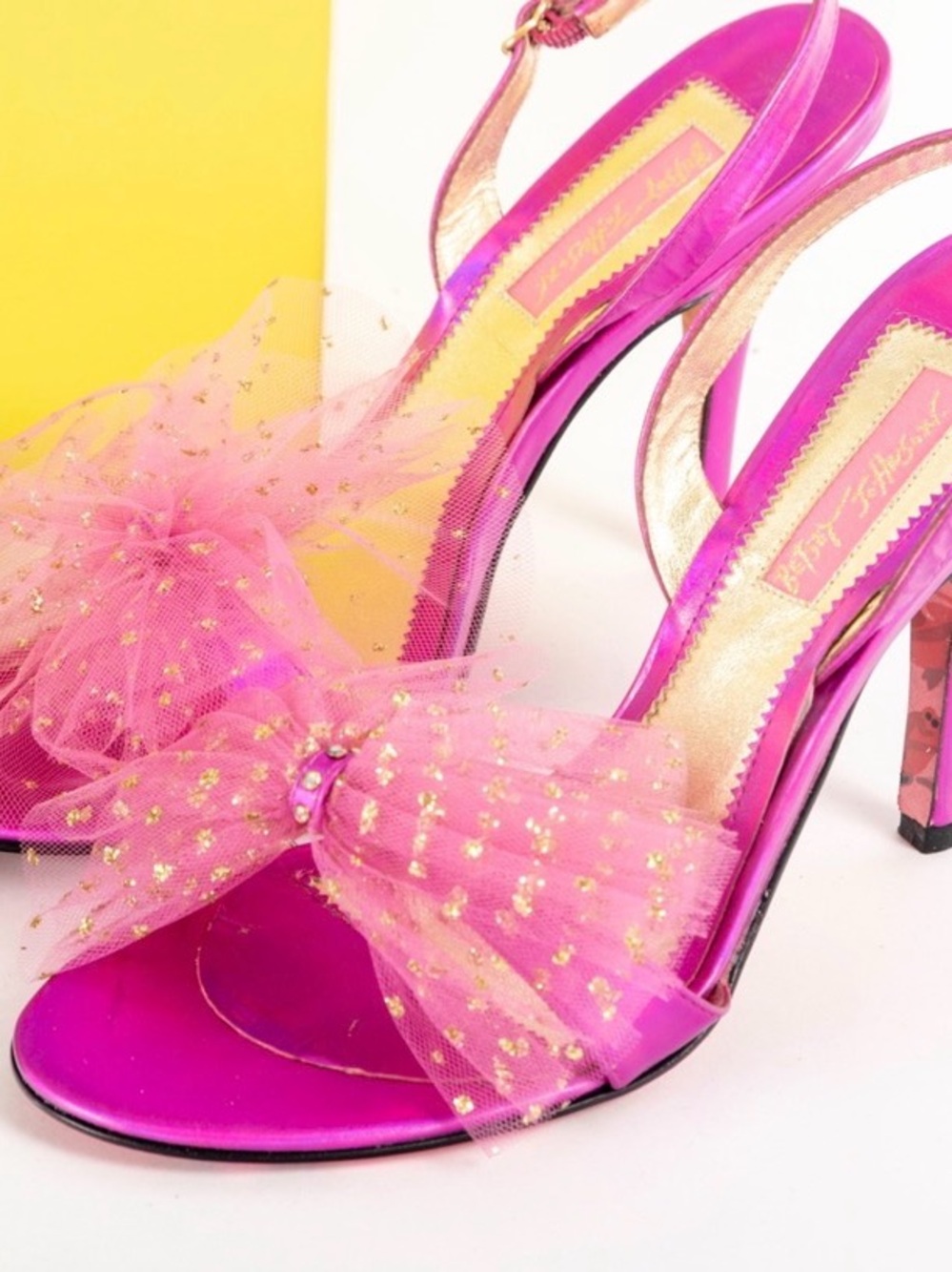 Hot Pink Tulle Bow Slingback Heels - Women's Dress Sandals